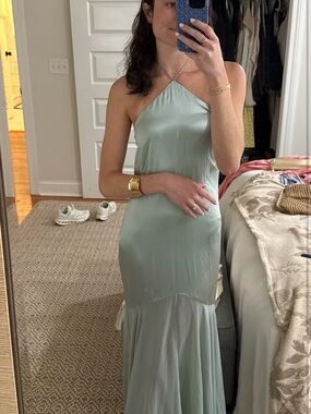 Reformation Silk Halter Maxi Dress in Sage